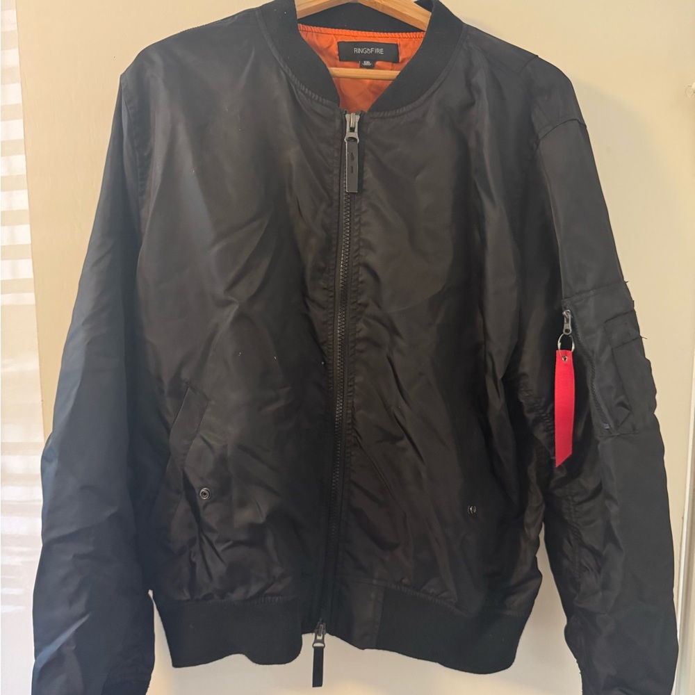 Ring of Fire Black Bomber Jacket with Red Accent